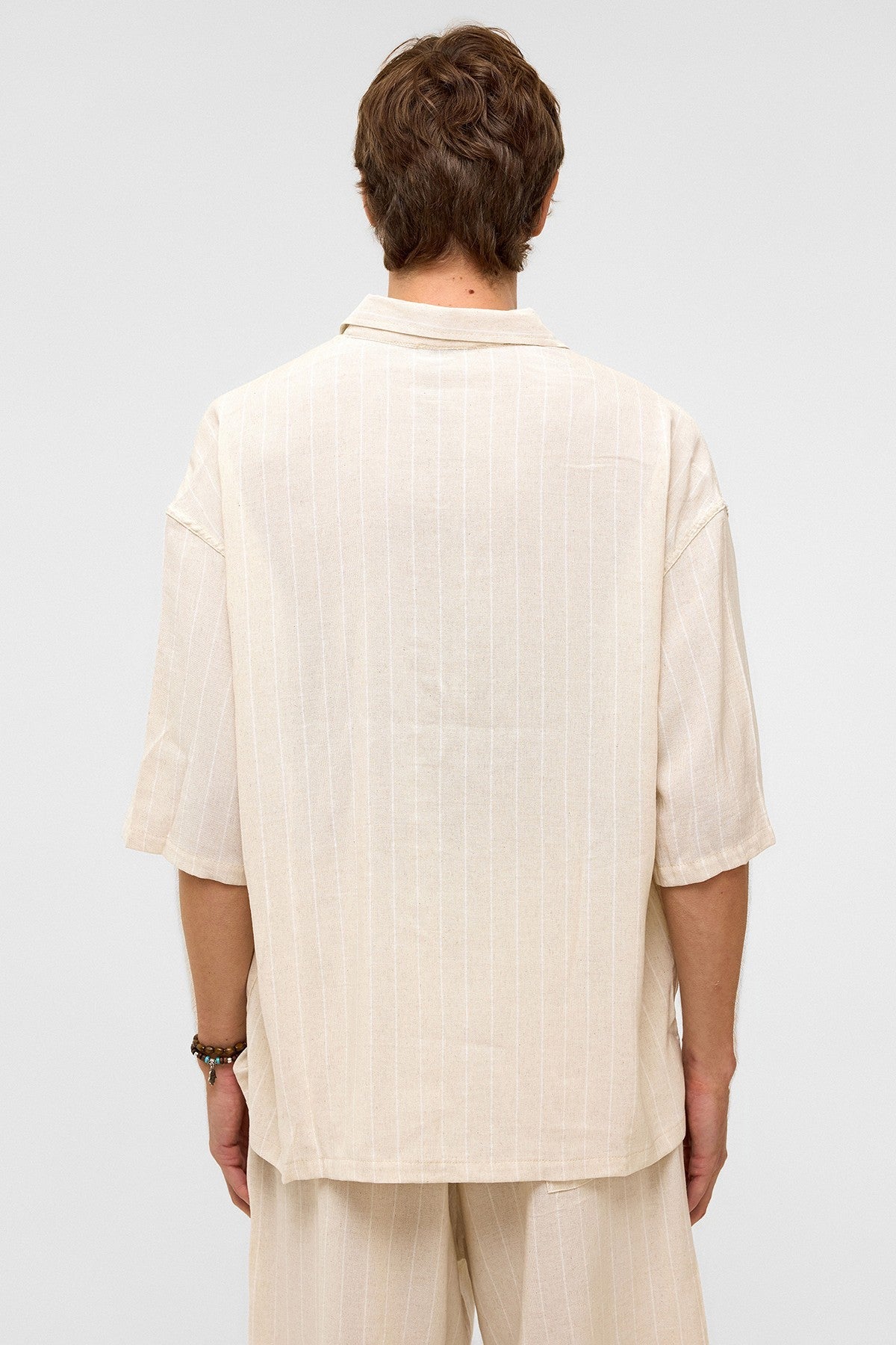 Oversized Striped Short-Sleeved Linen Shirt