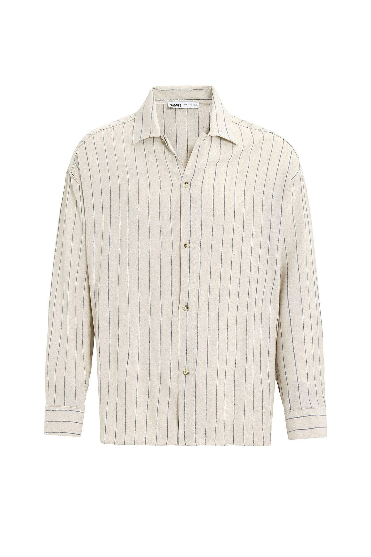 Oversized Long-Sleeved Striped Linen Shirt