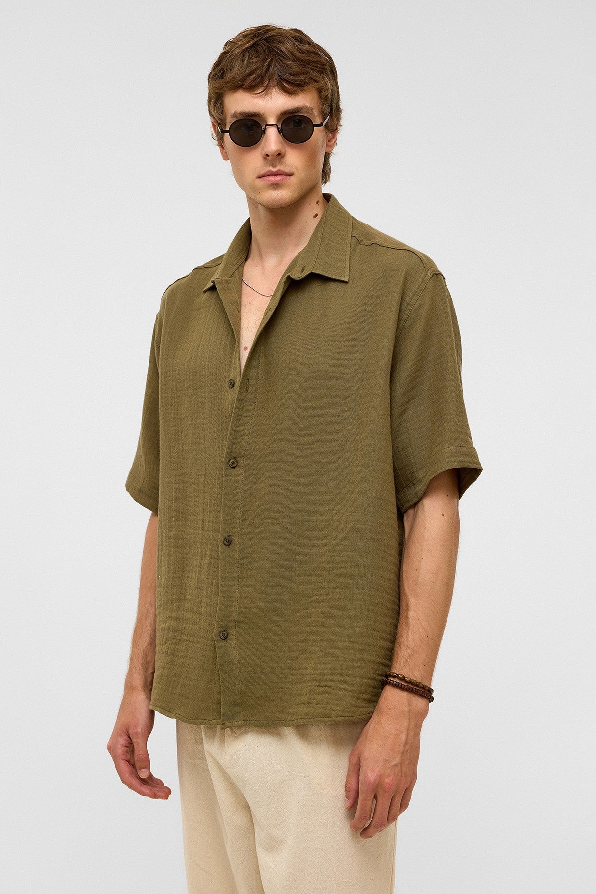 Oversized Short-Sleeved Muslin Shirt