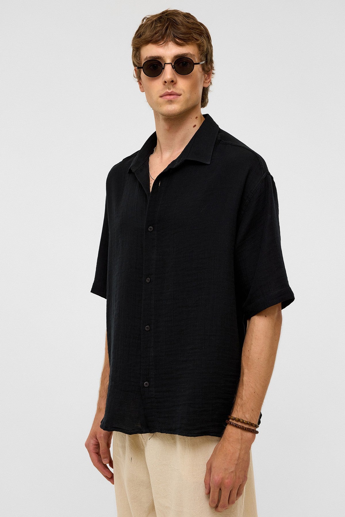 Oversized Short-Sleeved Muslin Shirt