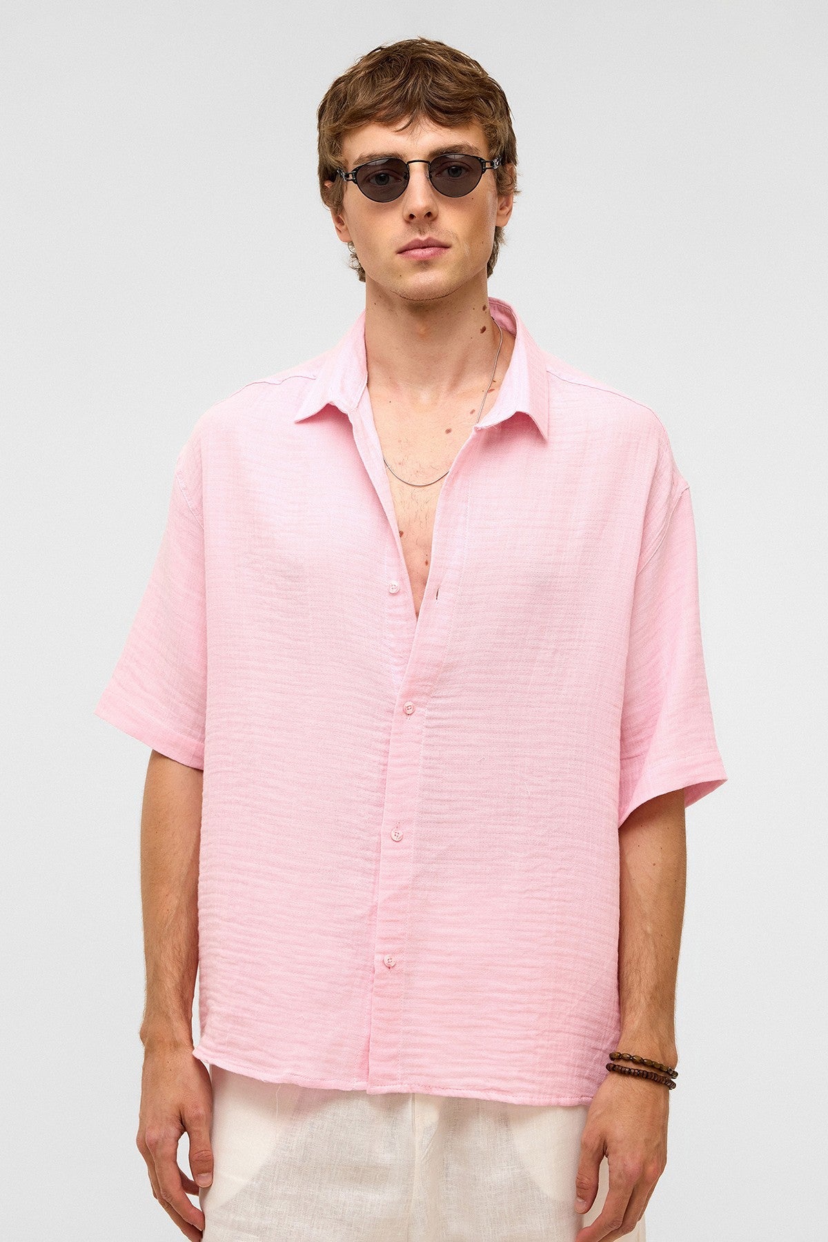 Oversized Short-Sleeved Muslin Shirt