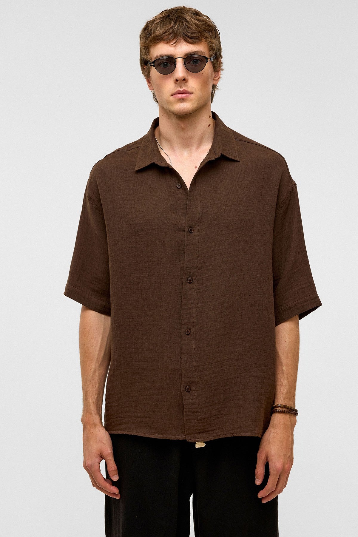 Oversized Short-Sleeved Muslin Shirt