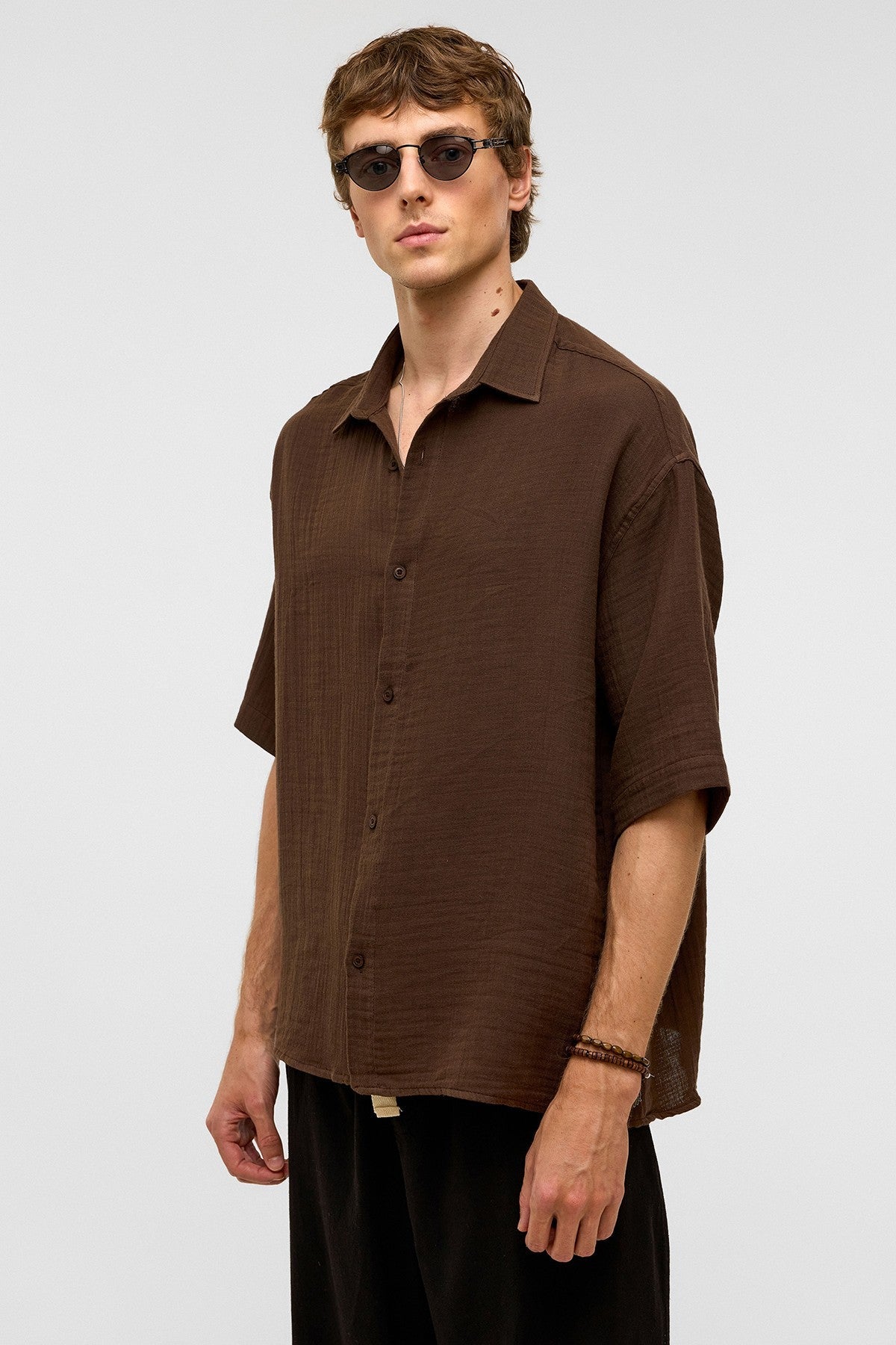 Oversized Short-Sleeved Muslin Shirt