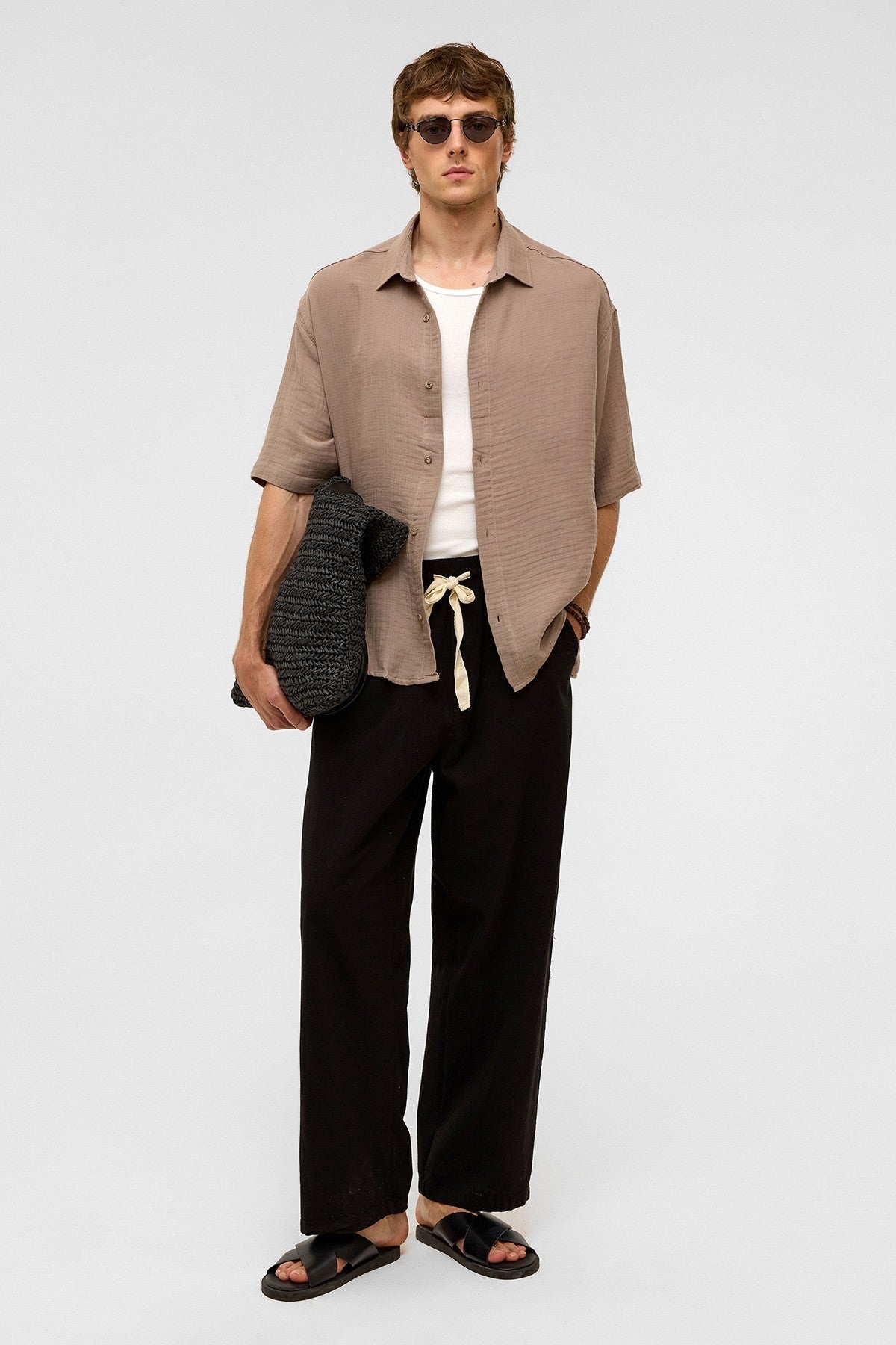 Oversized Short-Sleeved Muslin Shirt