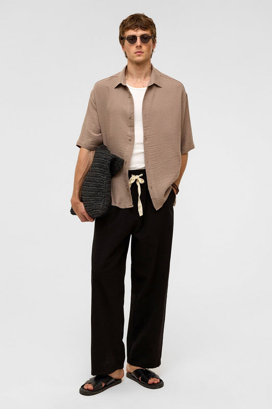 Oversized Short-Sleeved Muslin Shirt