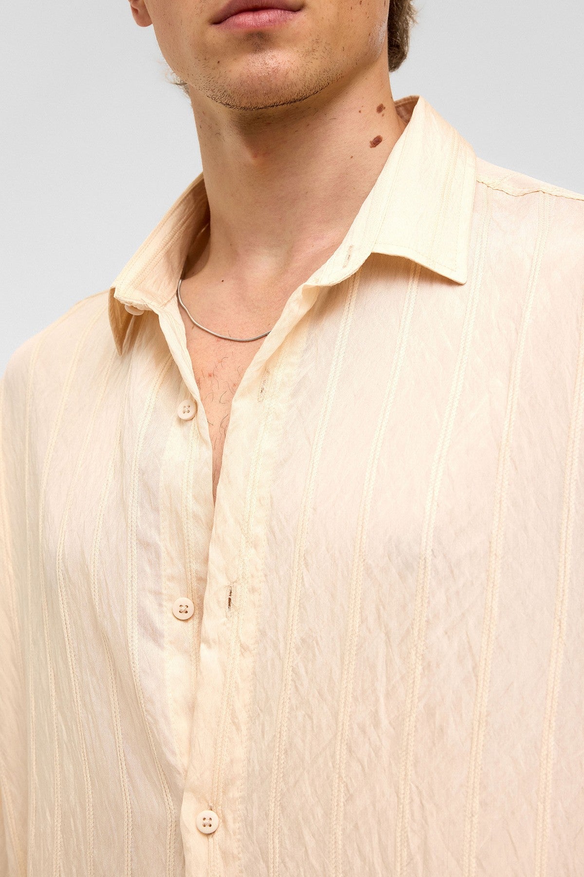 Oversized Striped Short-Sleeved Modal Shirt