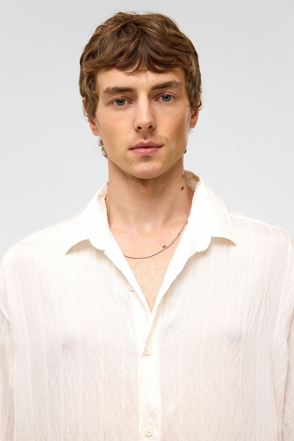 Oversized Striped Short-Sleeved Modal Shirt