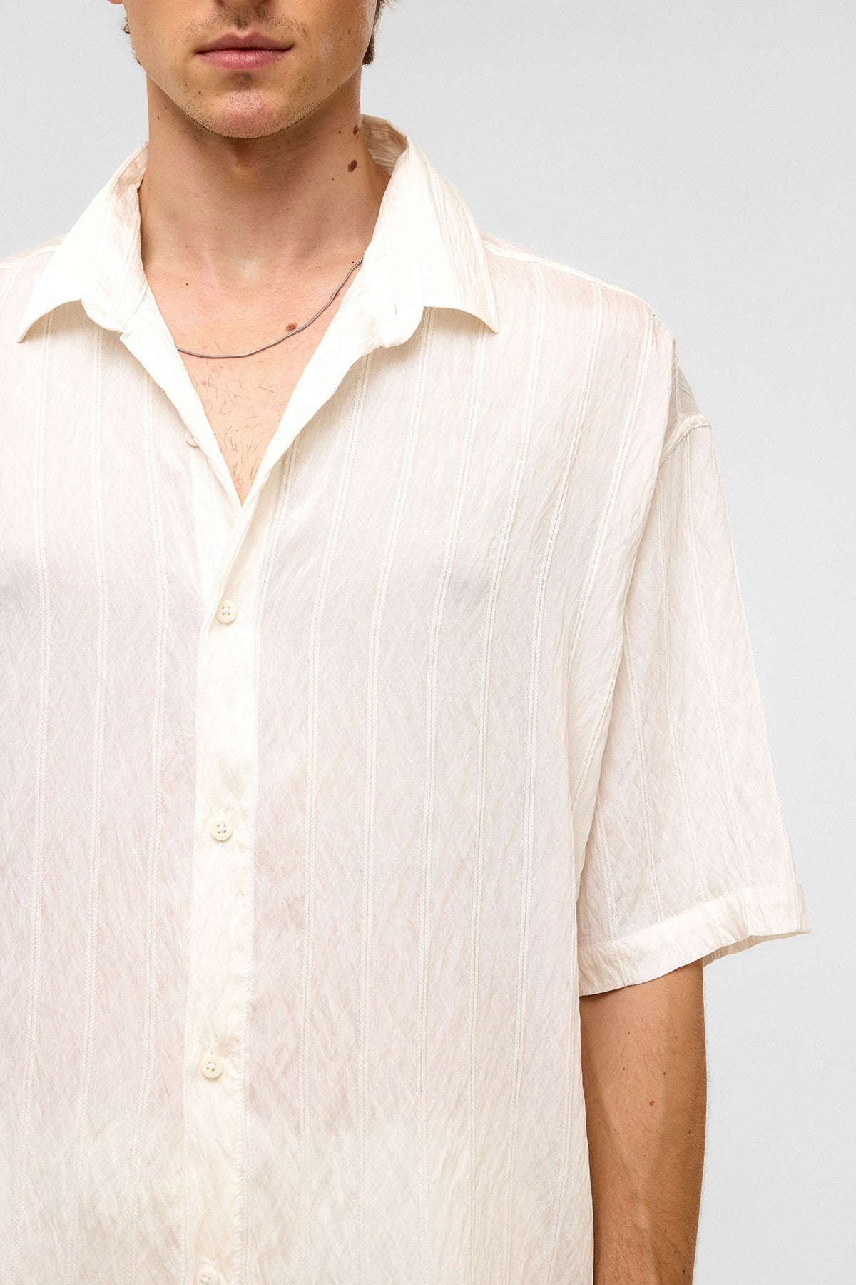 Oversized Striped Short-Sleeved Modal Shirt