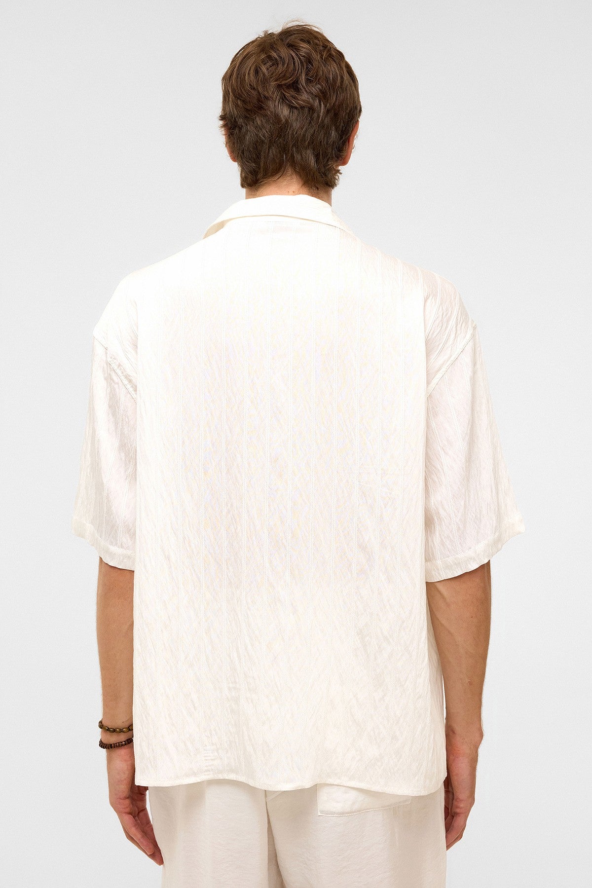Oversized Striped Short-Sleeved Modal Shirt