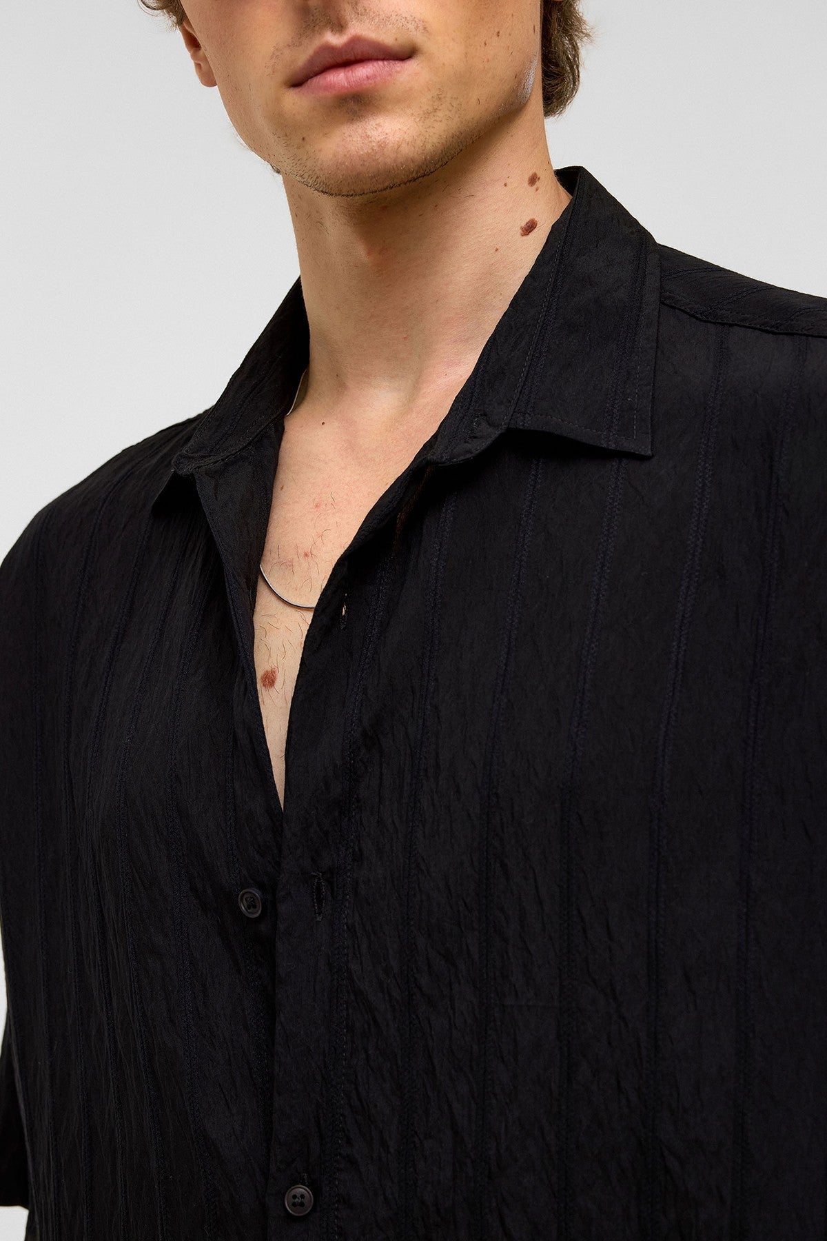 Oversized Striped Short-Sleeved Modal Shirt
