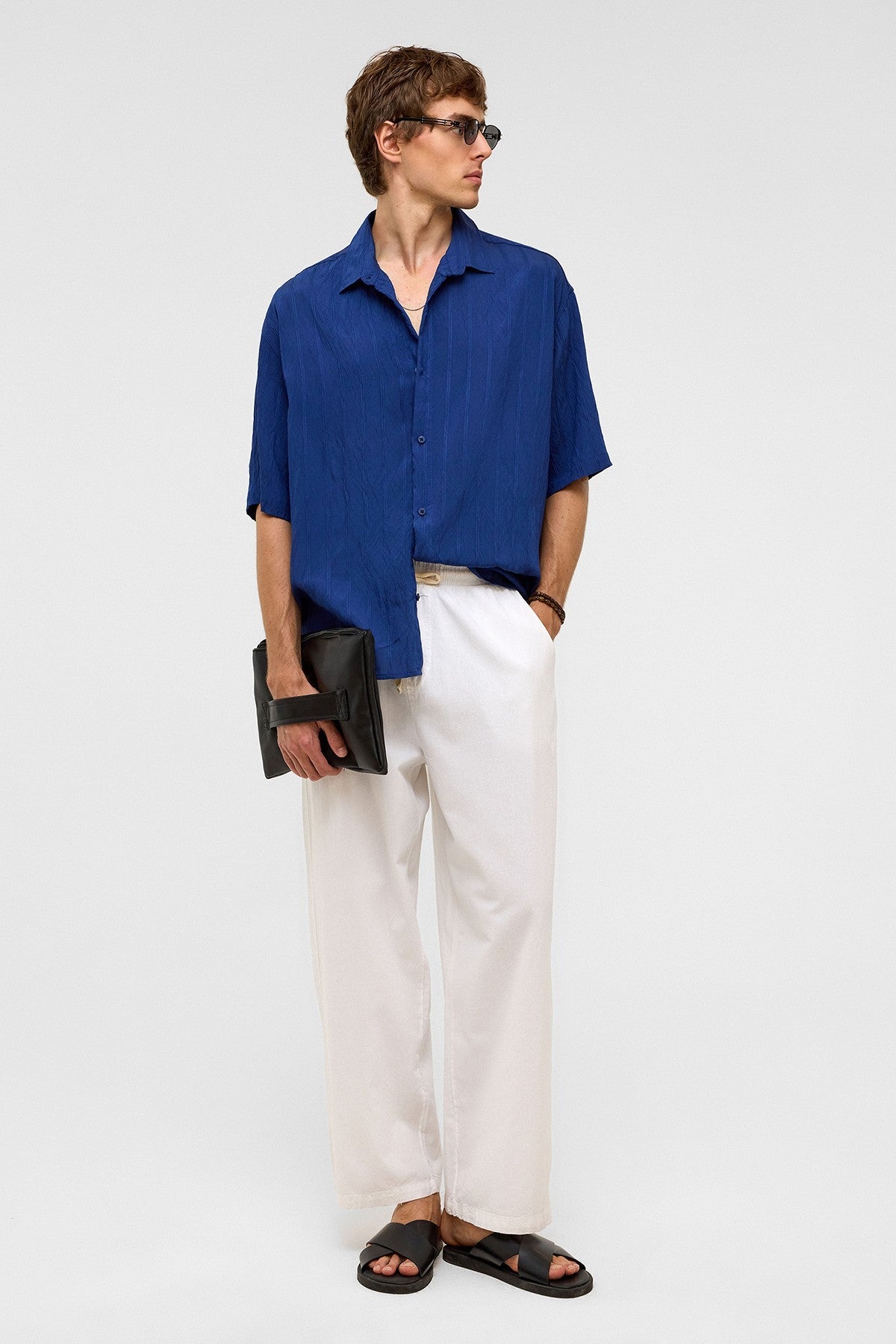 Oversized Striped Short-Sleeved Modal Shirt