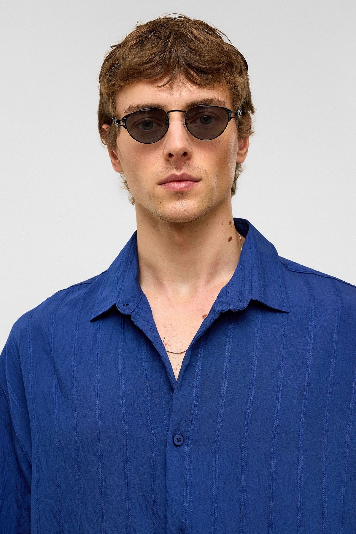 Oversized Striped Short-Sleeved Modal Shirt