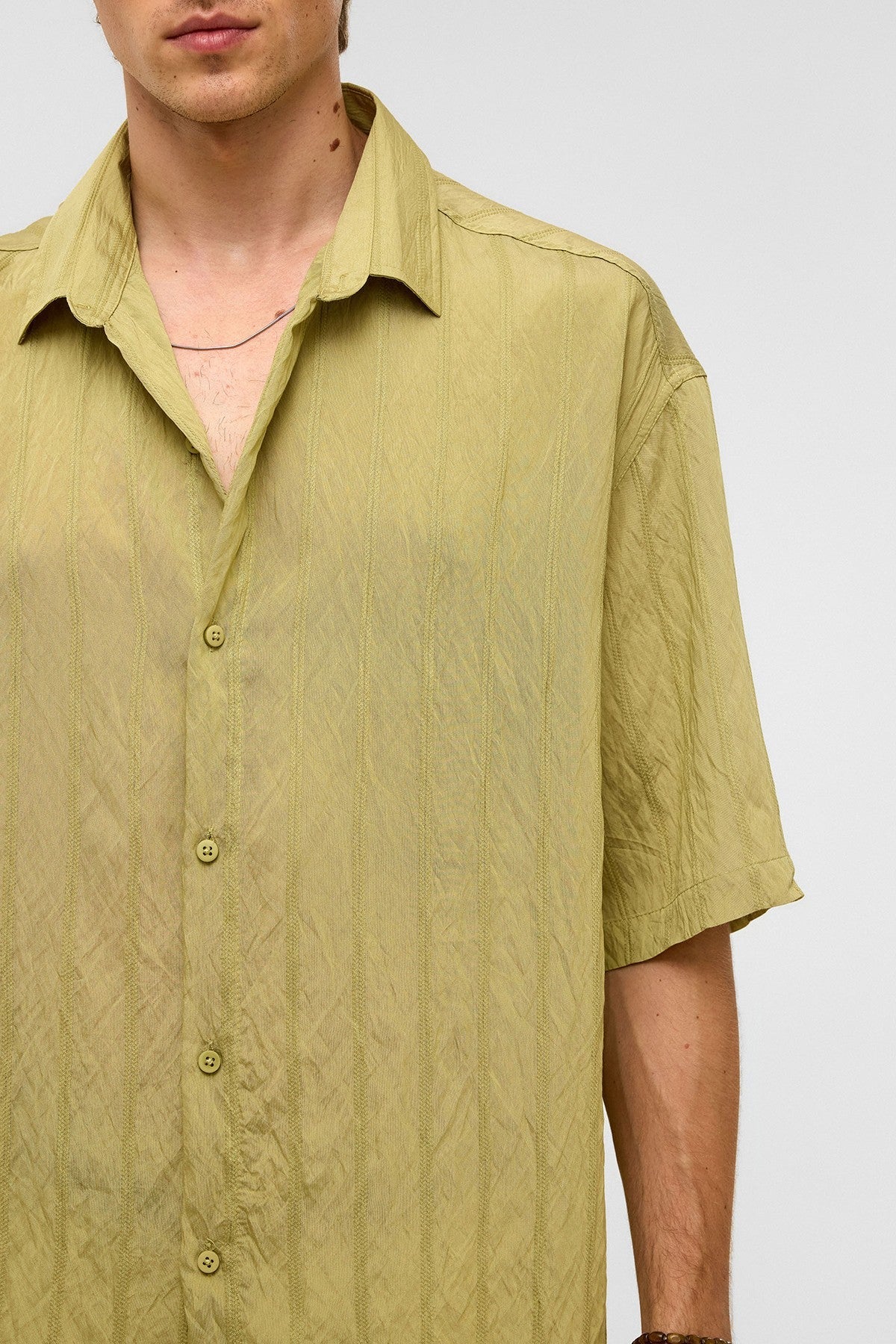 Oversized Striped Short-Sleeved Modal Shirt