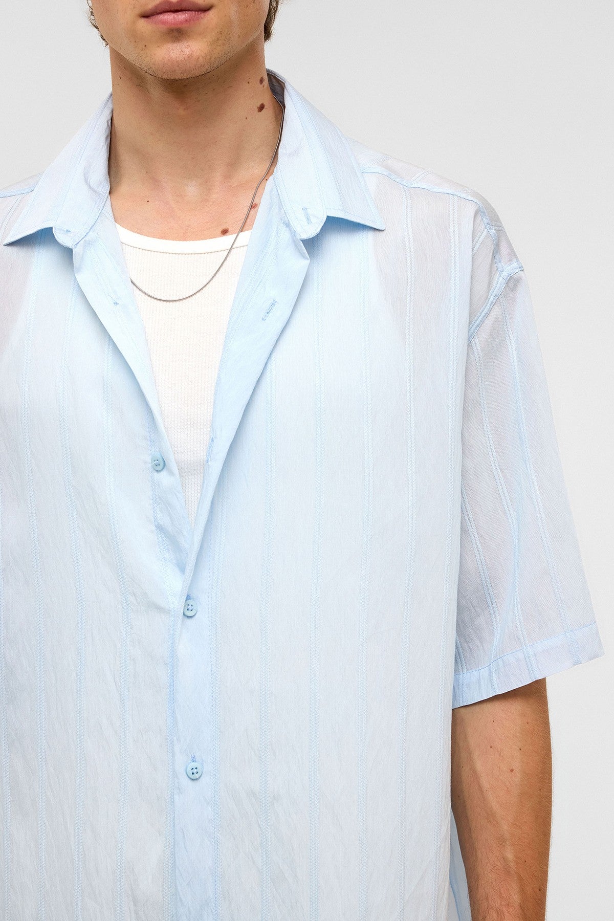 Oversized Striped Short-Sleeved Modal Shirt