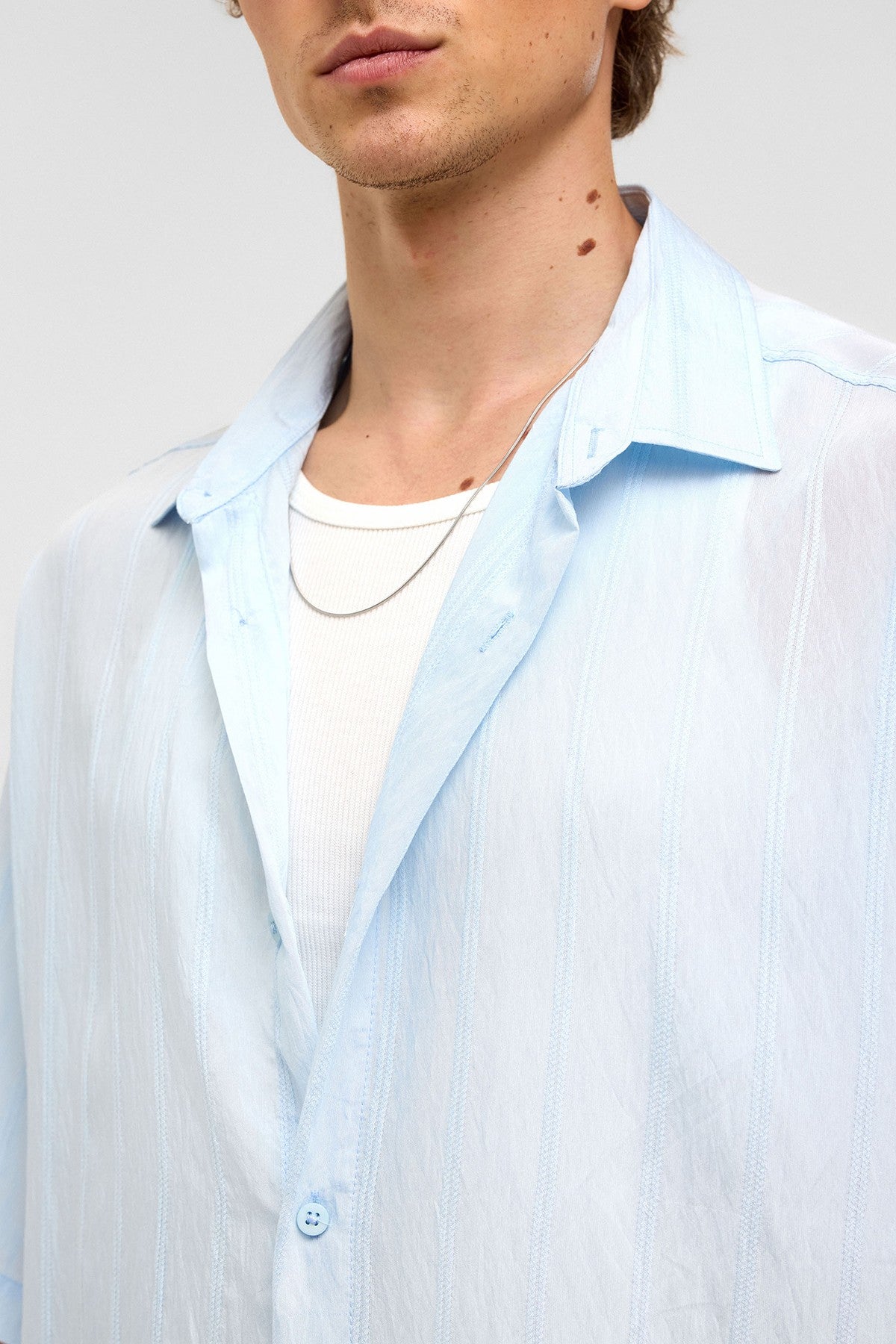 Oversized Striped Short-Sleeved Modal Shirt