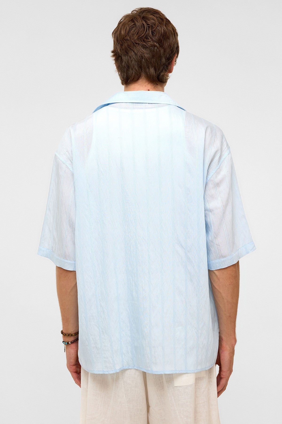 Oversized Striped Short-Sleeved Modal Shirt