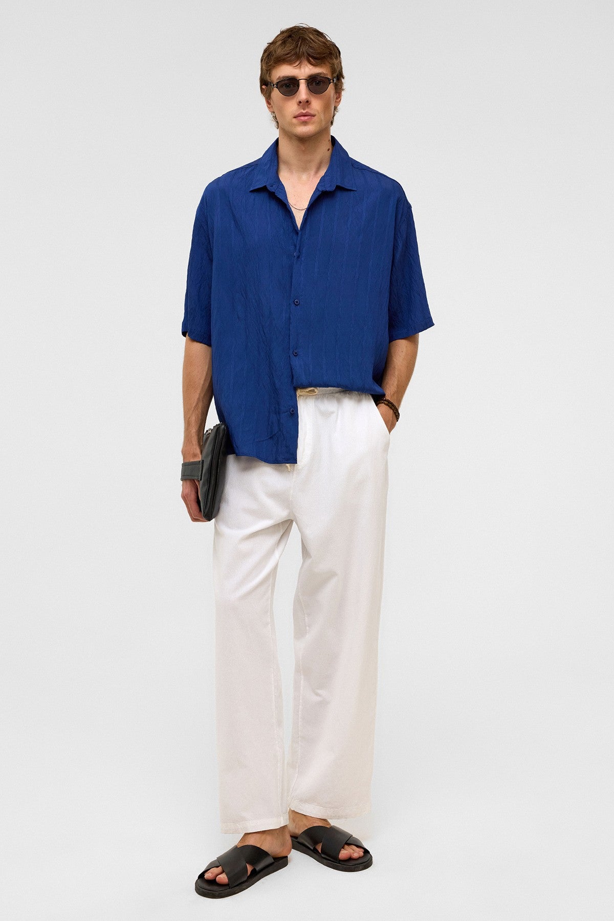 Oversized Striped Short-Sleeved Modal Shirt