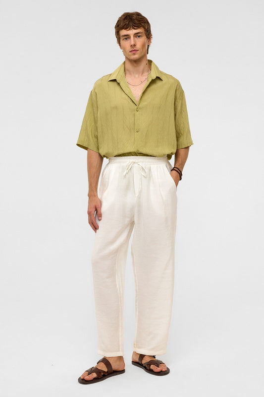 Oversized Striped Short-Sleeved Modal Shirt
