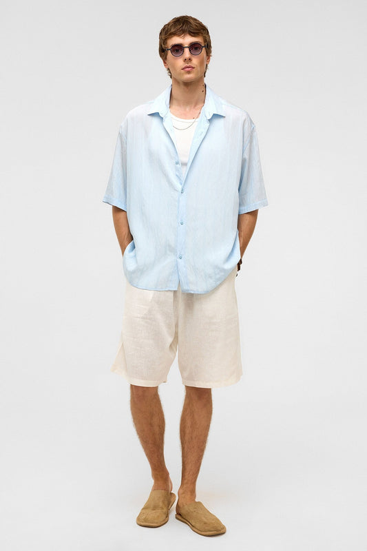 Oversized Striped Short-Sleeved Modal Shirt