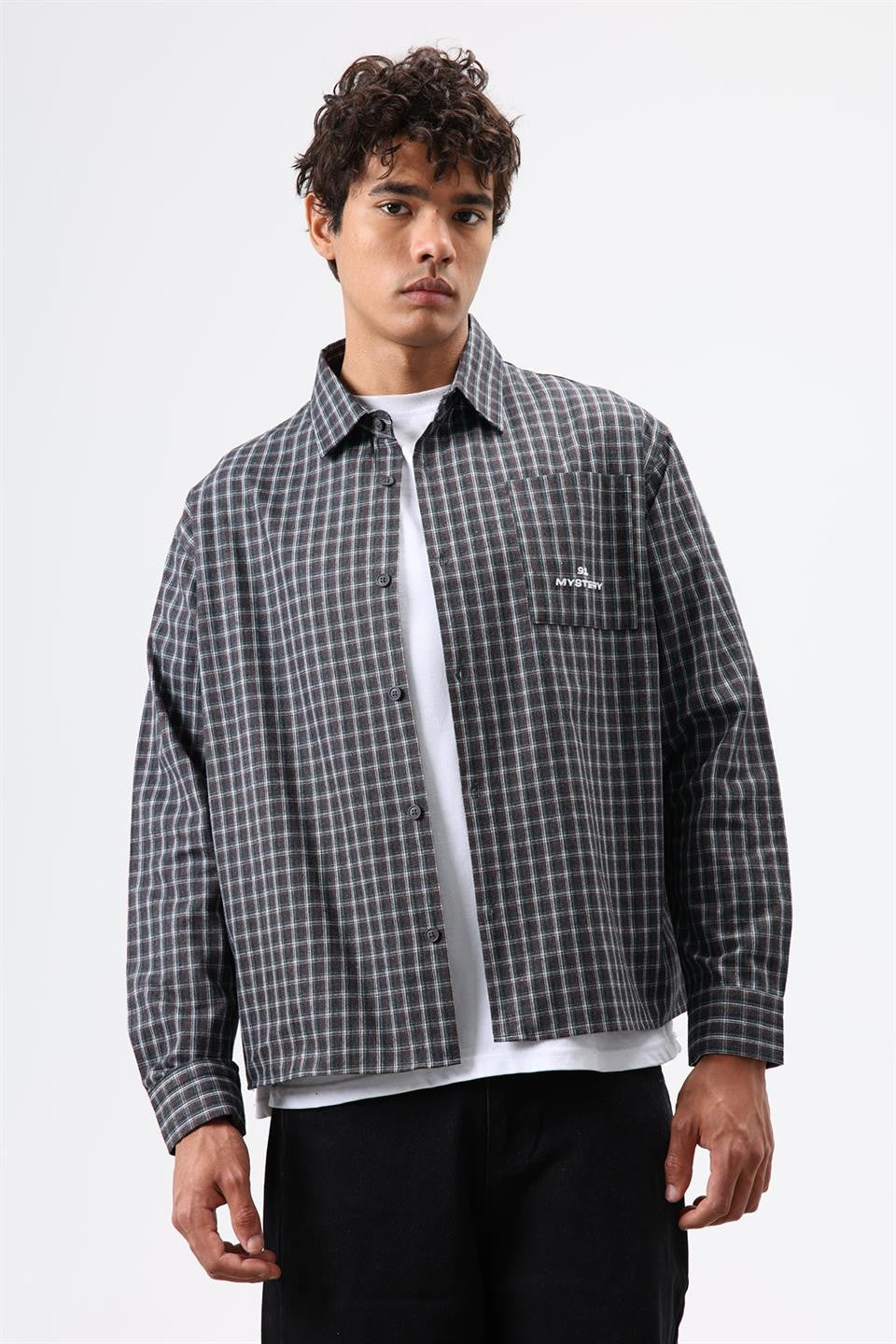 Oversized Checkered Long-Sleeve Shirt