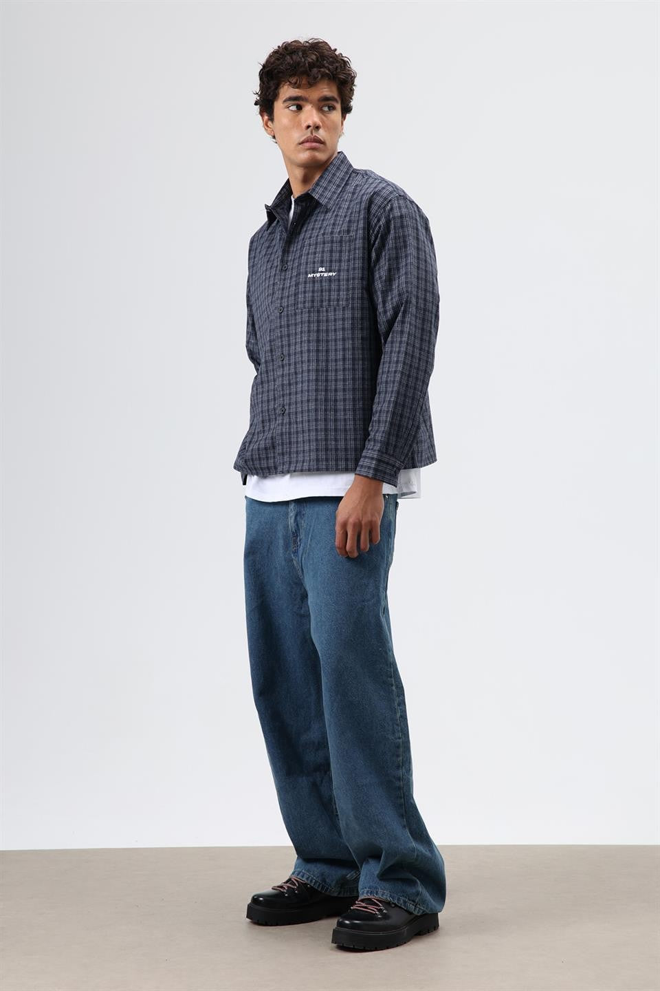 Oversized Checkered Long-Sleeve Shirt
