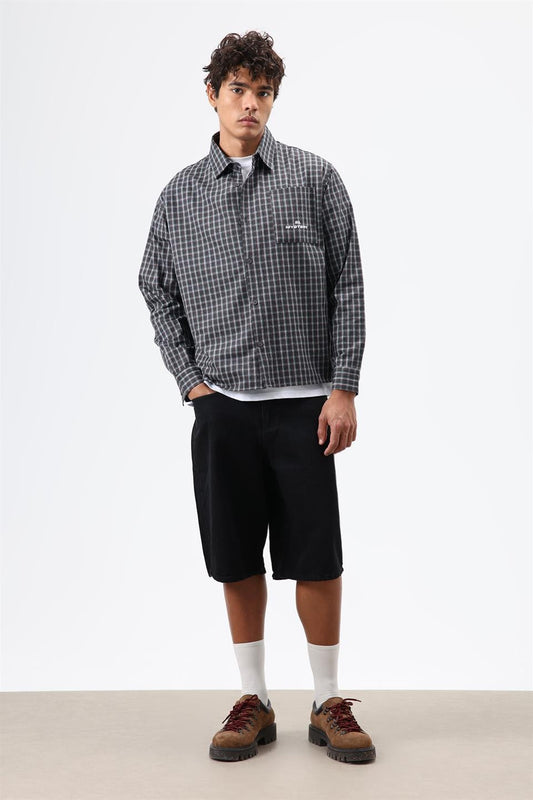 Oversized Checkered Long-Sleeve Shirt