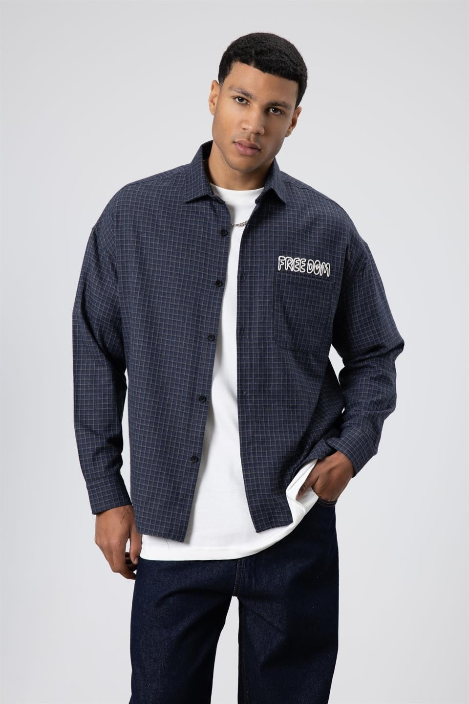 Oversized Printed Checkered Casual Shirt