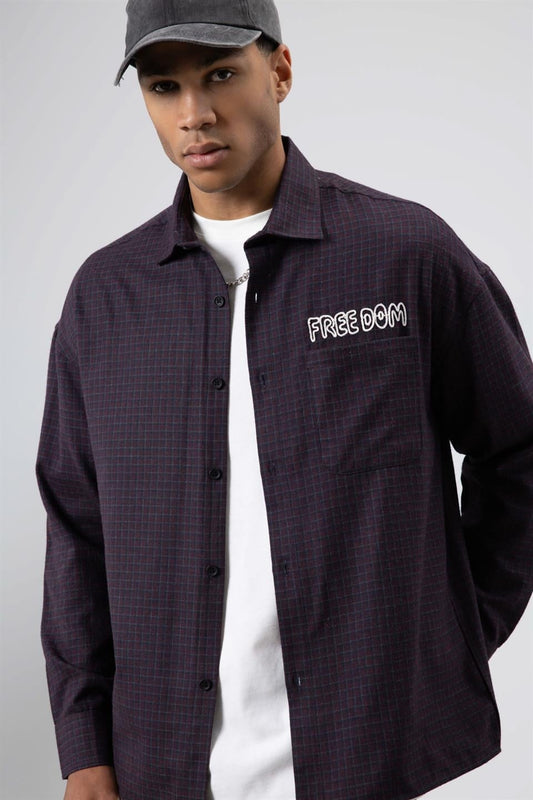 Oversized Printed Checkered Casual Shirt