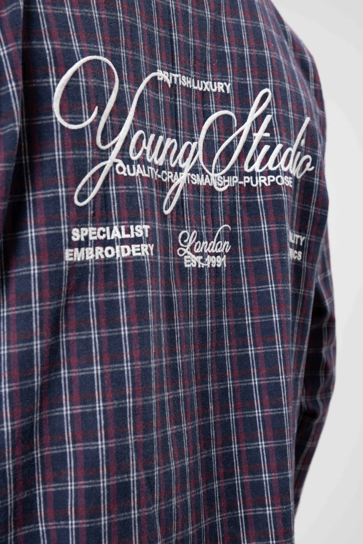 Oversized Checkered Long-Sleeve Shirt with Back Print