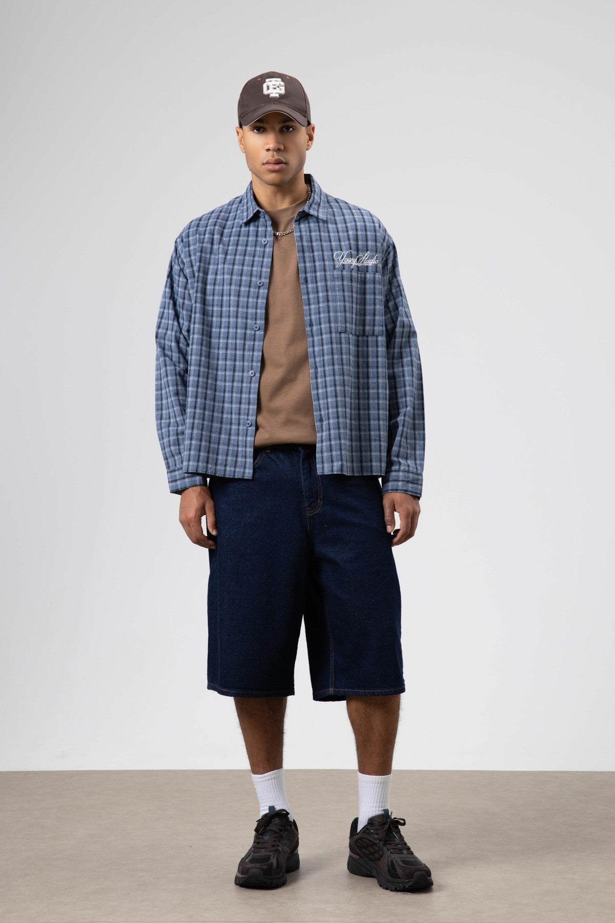 Oversized Checkered Long-Sleeve Shirt with Back Print