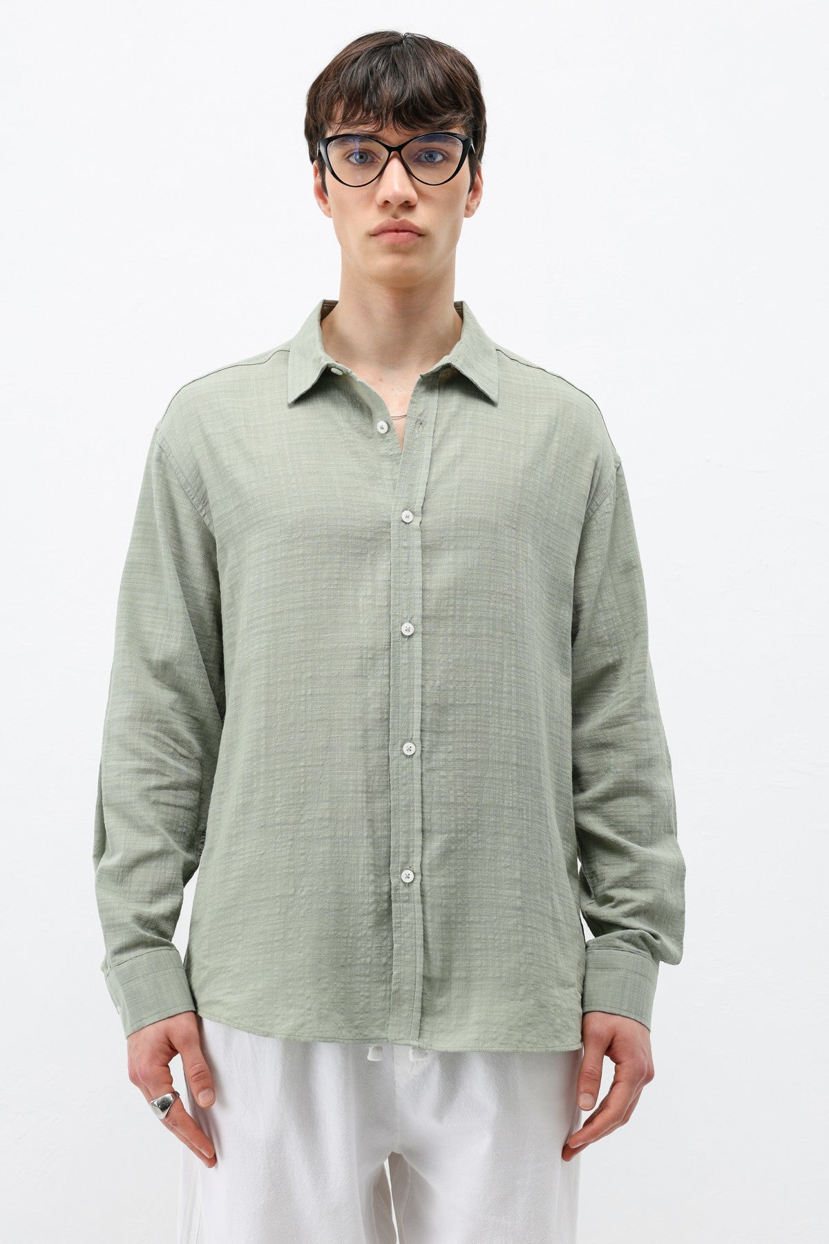 Textured Linen-Look Oversized Shirt