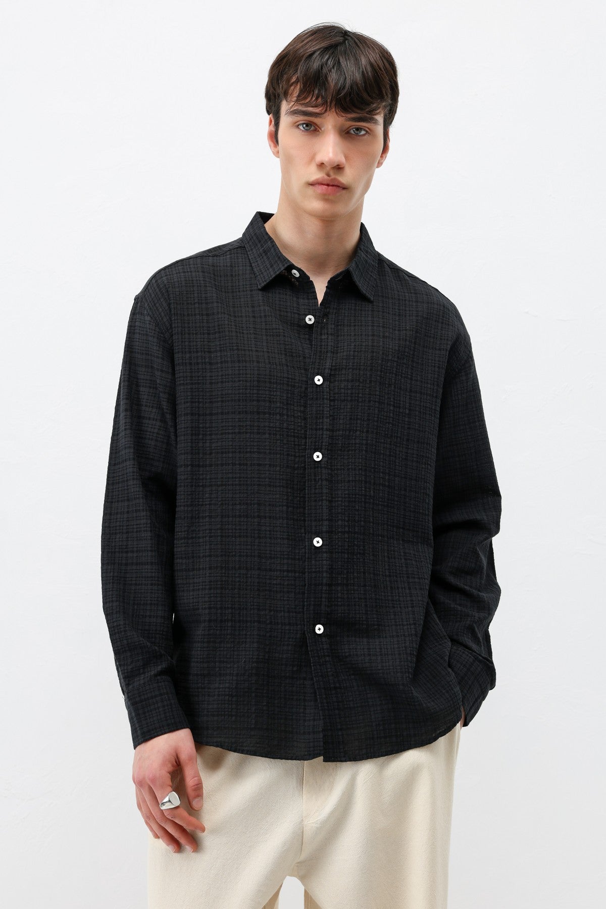 Textured Linen-Look Oversized Shirt