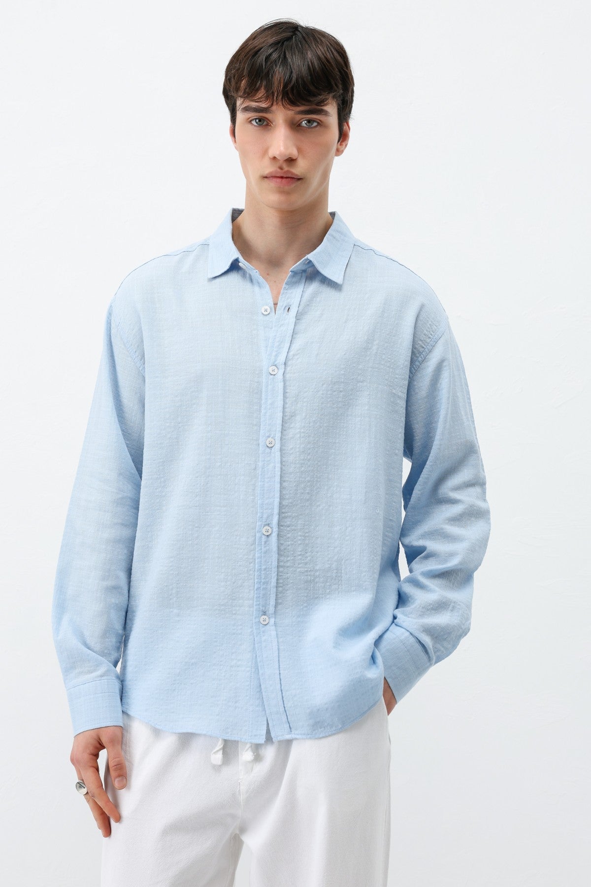 Textured Linen-Look Oversized Shirt