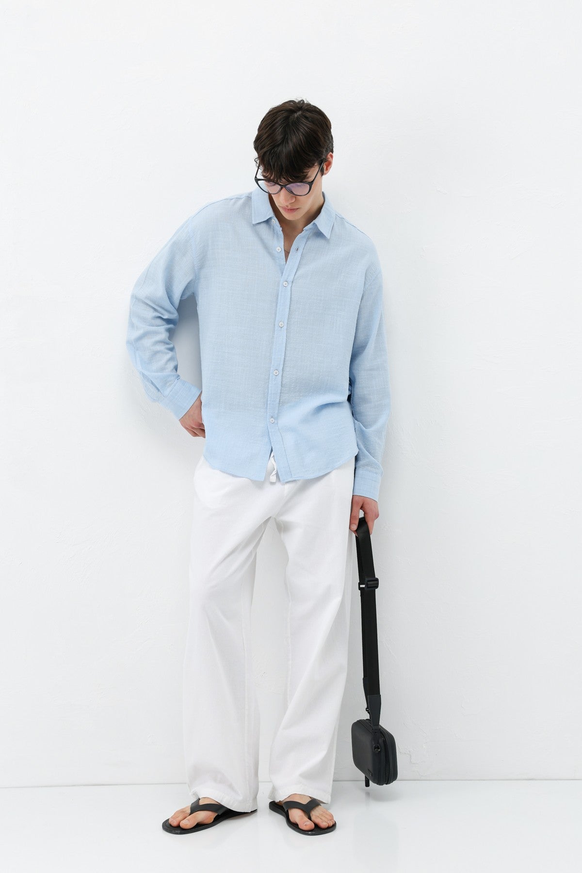 Textured Linen-Look Oversized Shirt
