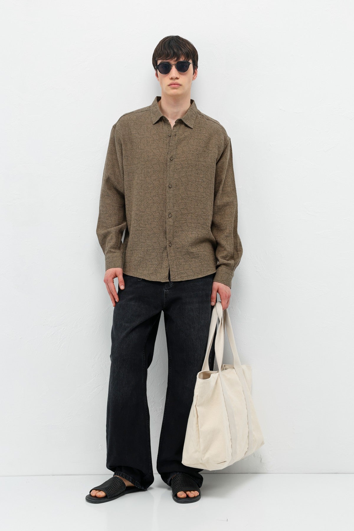 Oversized Patterned Linen Shirt