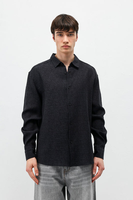 Oversized Patterned Linen Shirt