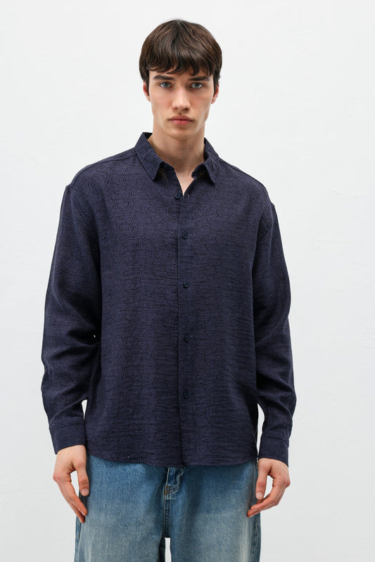 Oversized Patterned Linen Shirt