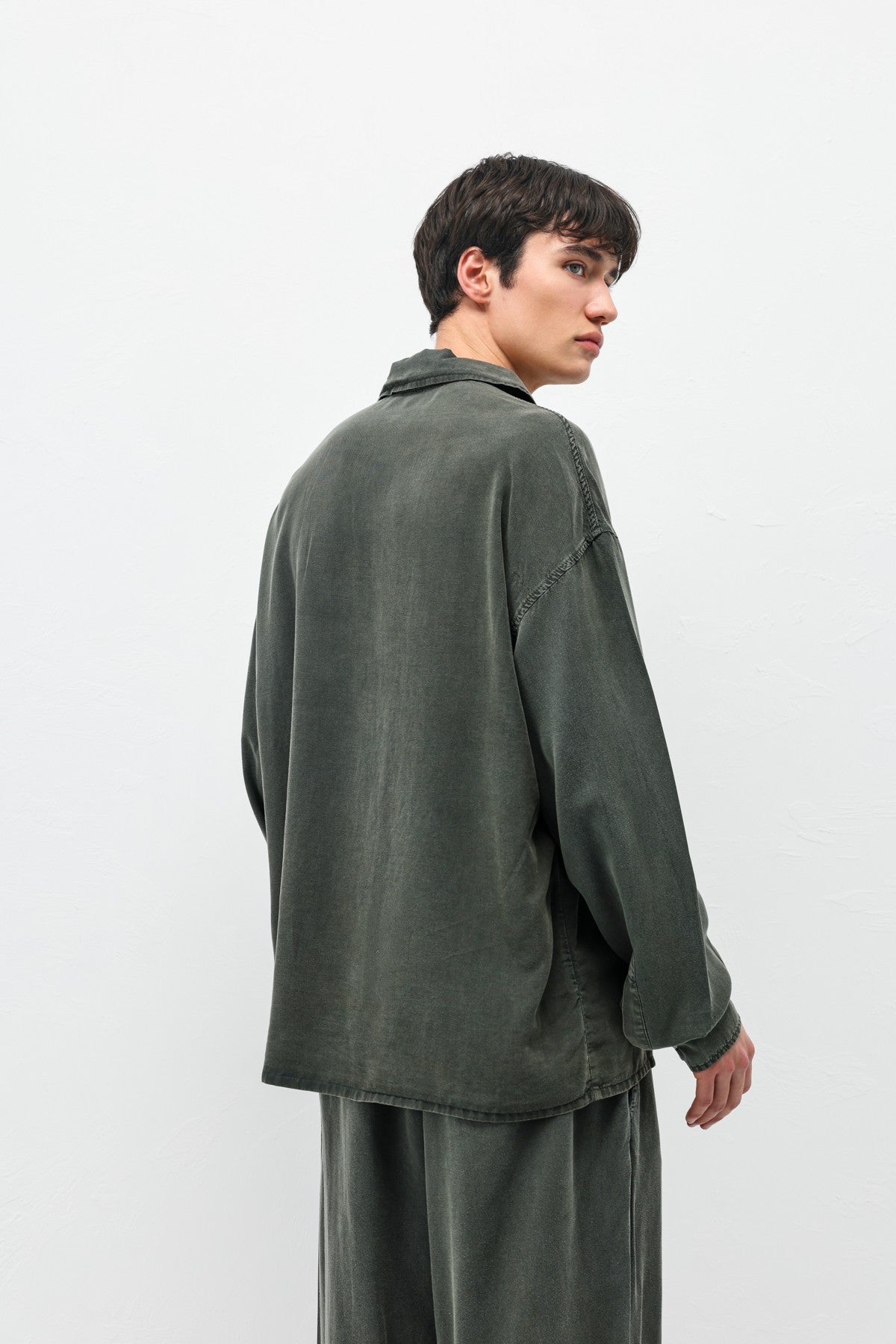 Oversized Shirt with Washed Finish and Pocket Details