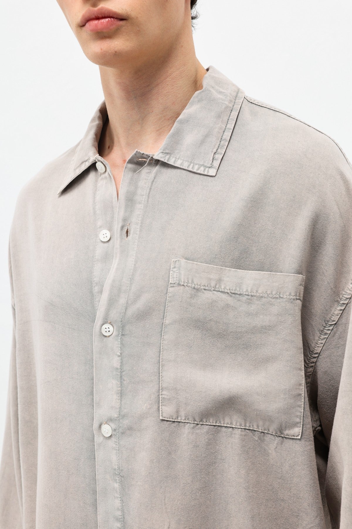 Oversized Shirt with Washed Finish and Pocket Details