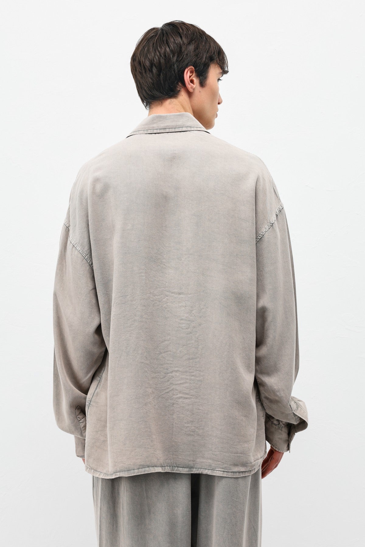 Oversized Shirt with Washed Finish and Pocket Details