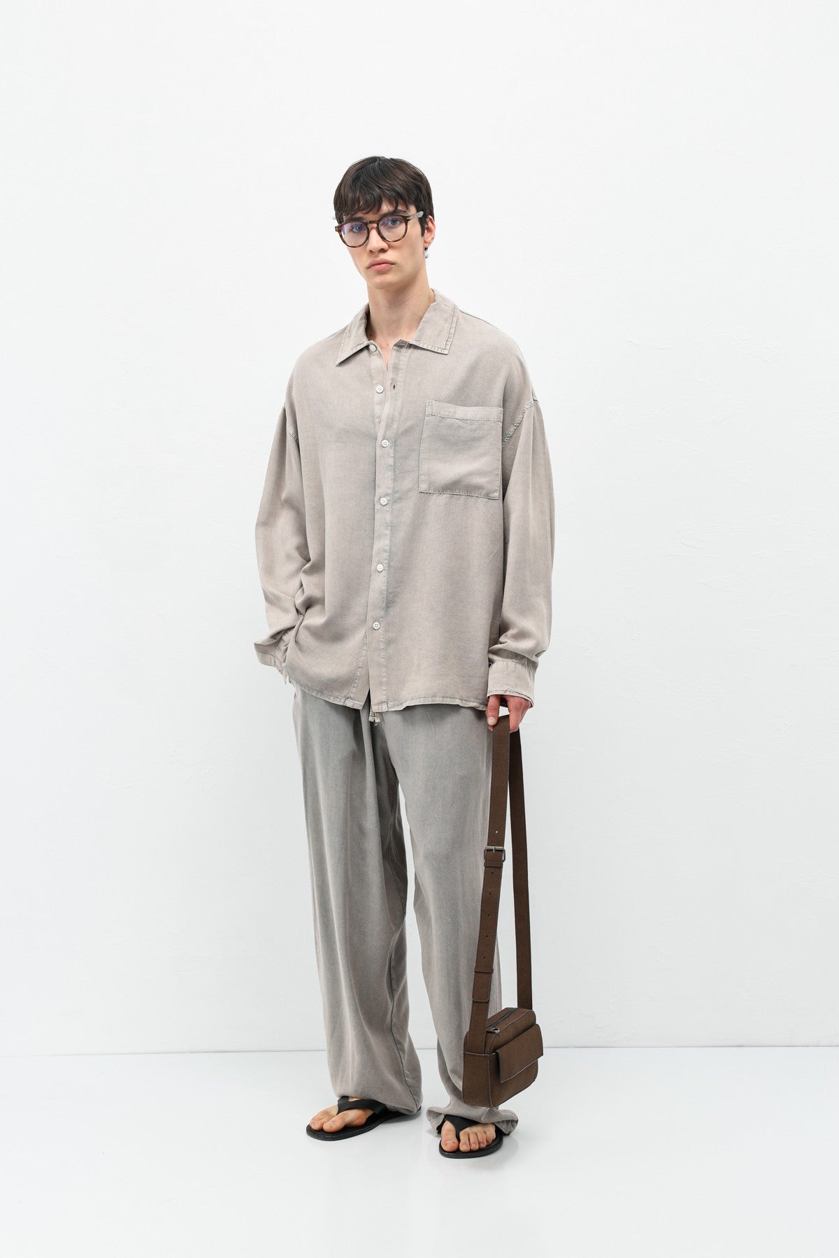 Oversized Shirt with Washed Finish and Pocket Details