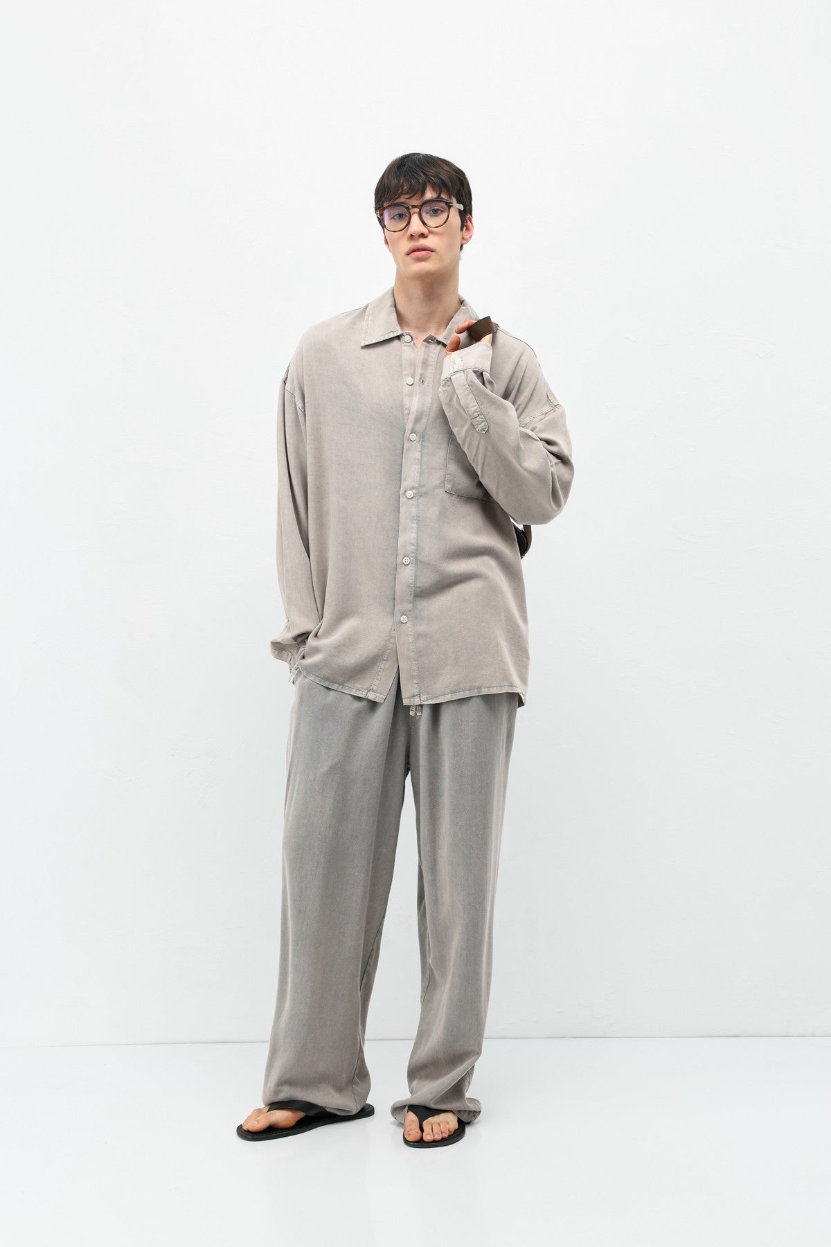 Oversized Shirt with Washed Finish and Pocket Details