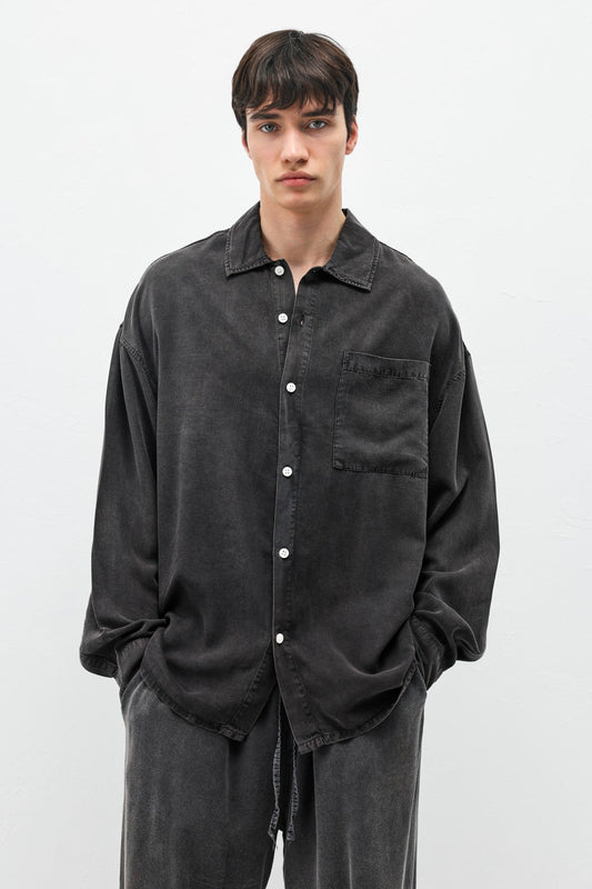 Oversized Shirt with Washed Finish and Pocket Details