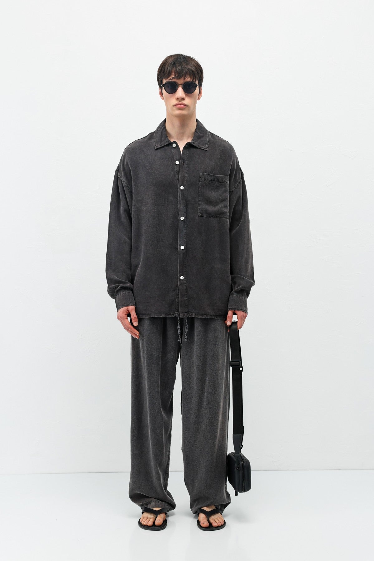 Oversized Shirt with Washed Finish and Pocket Details