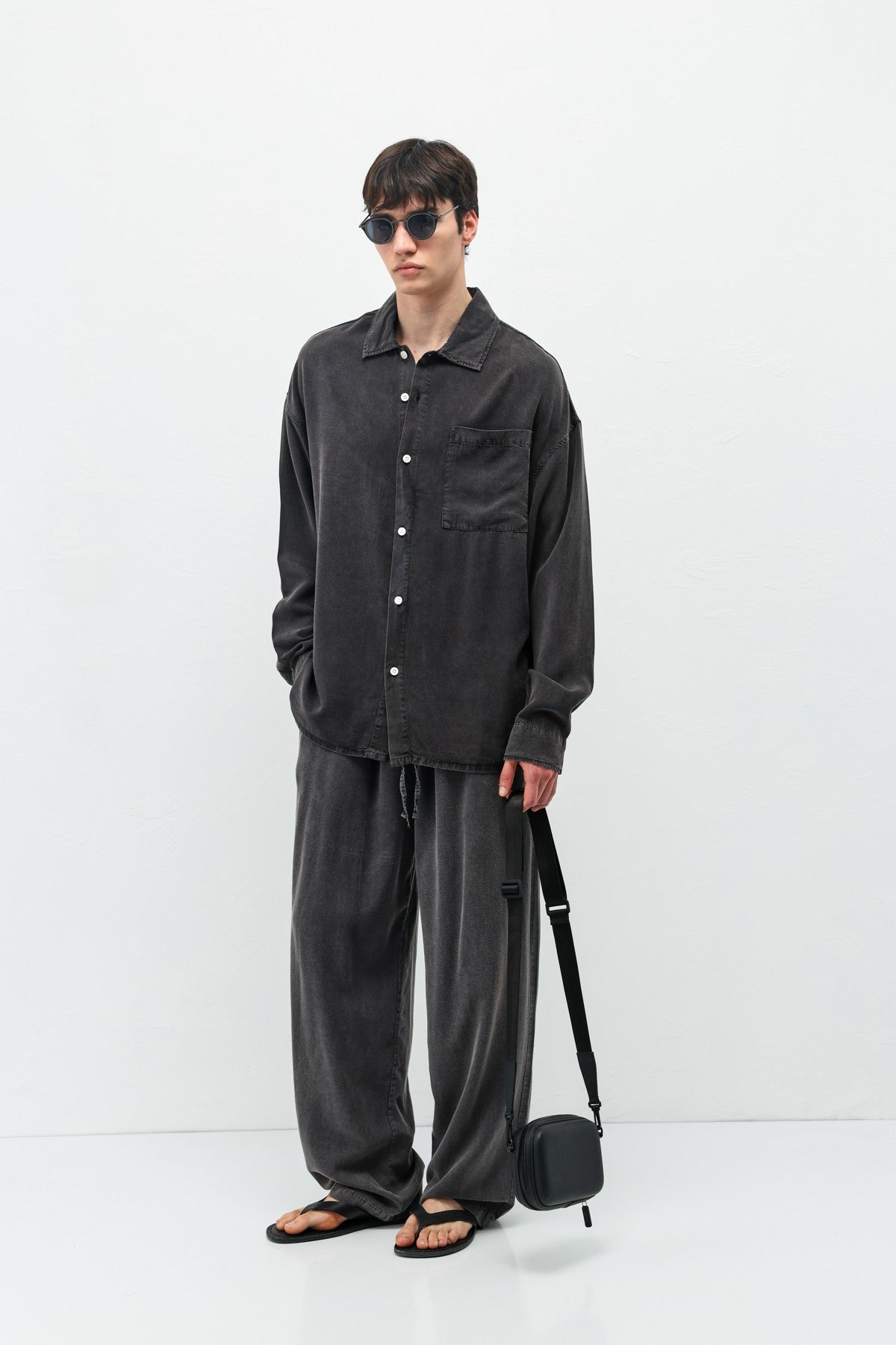 Oversized Shirt with Washed Finish and Pocket Details