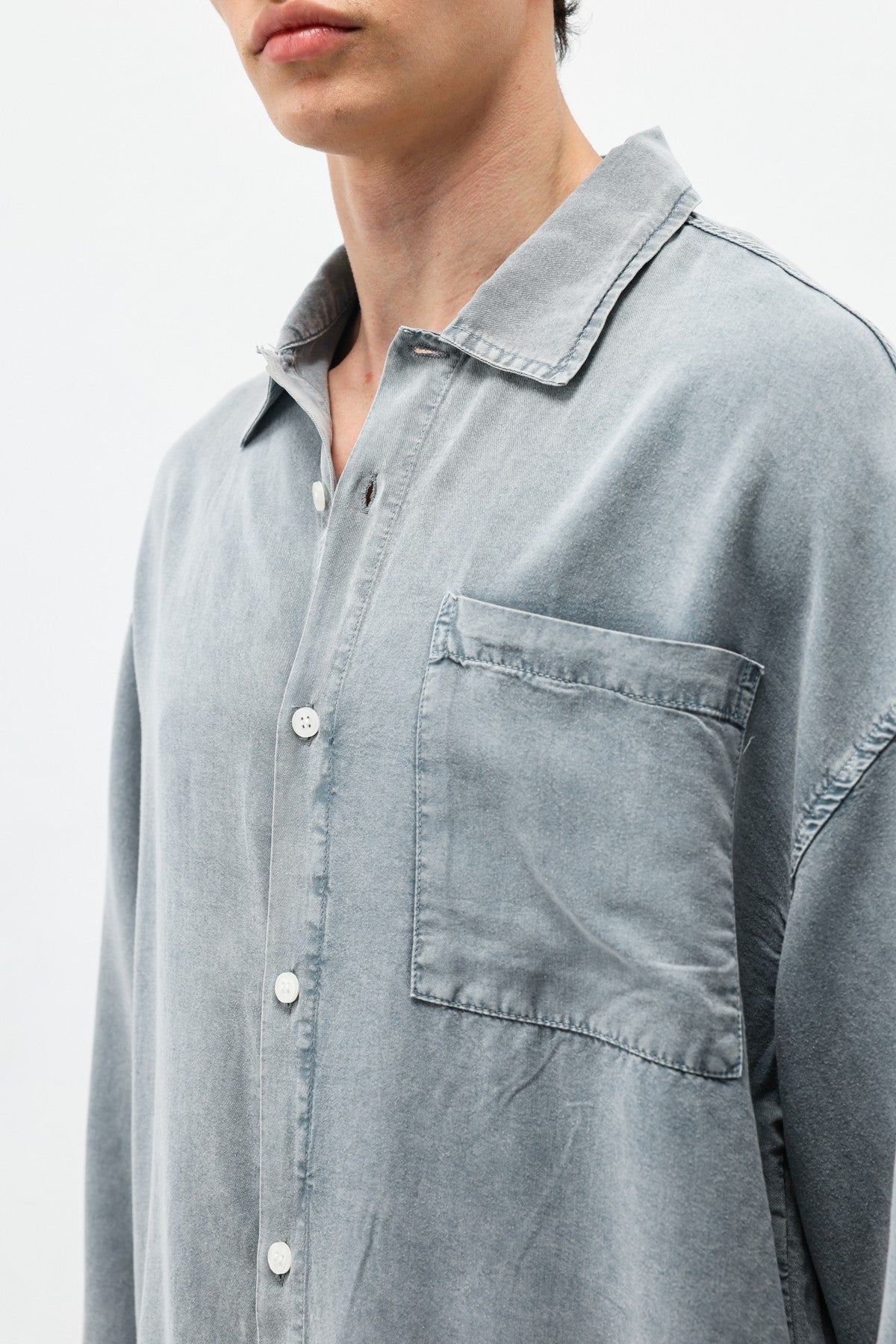 Oversized Shirt with Washed Finish and Pocket Details
