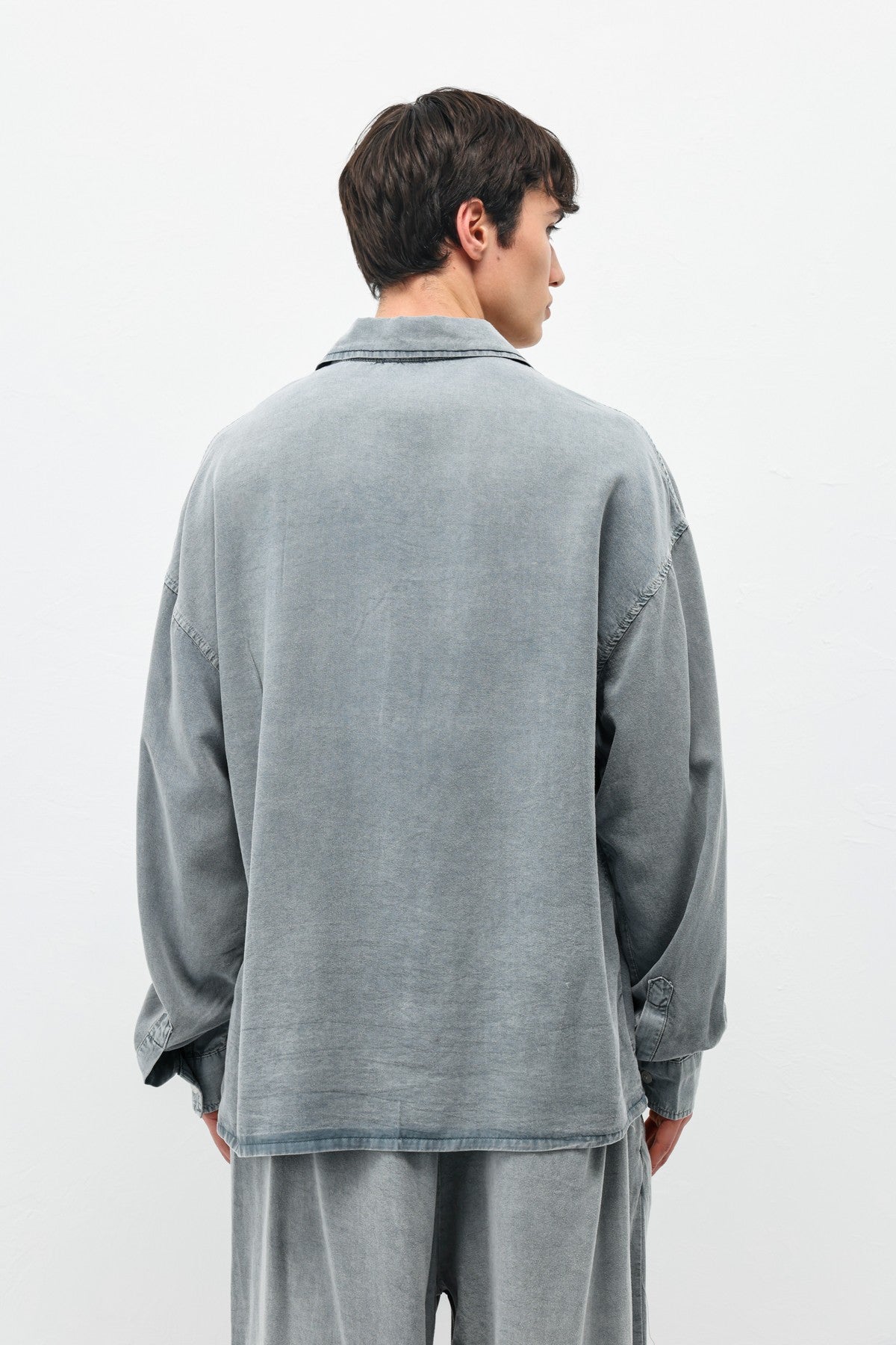 Oversized Shirt with Washed Finish and Pocket Details