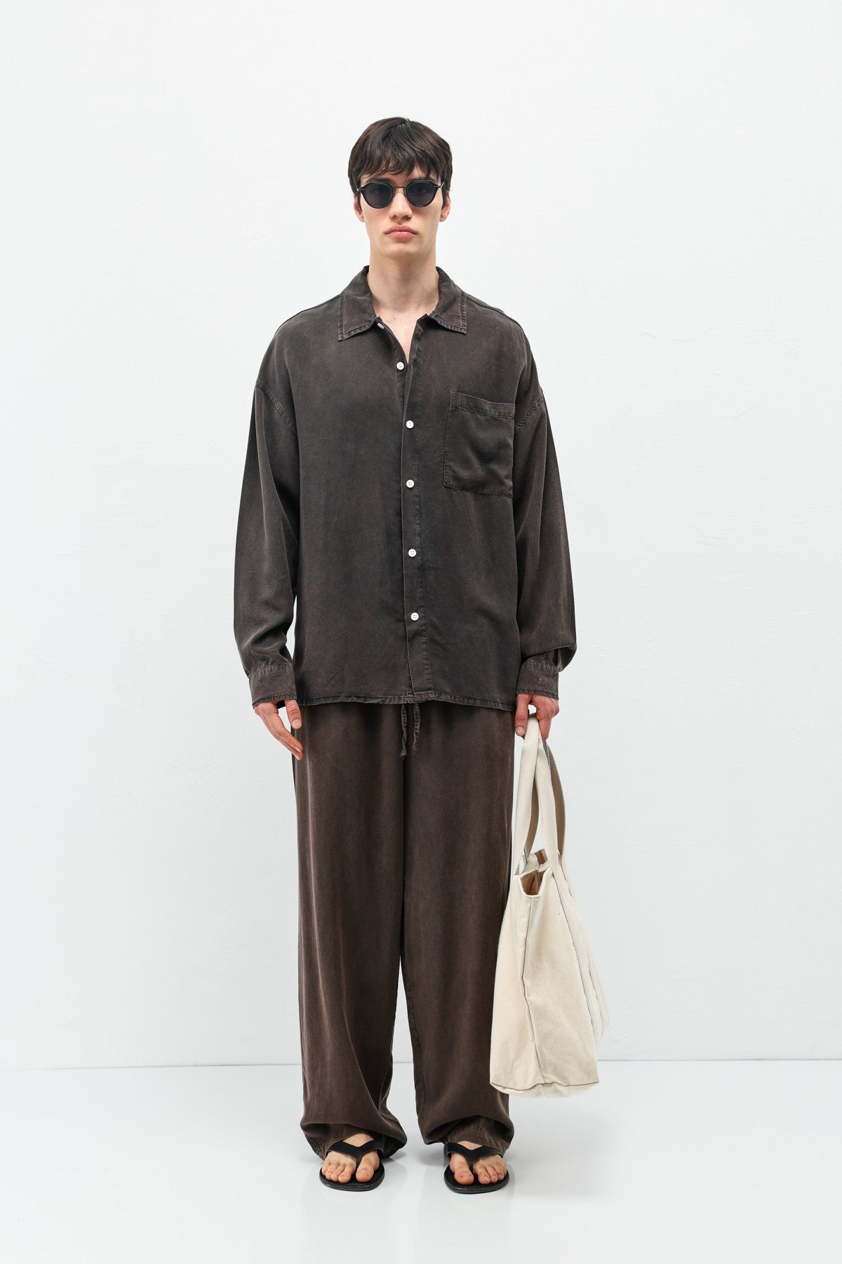 Oversized Shirt with Washed Finish and Pocket Details