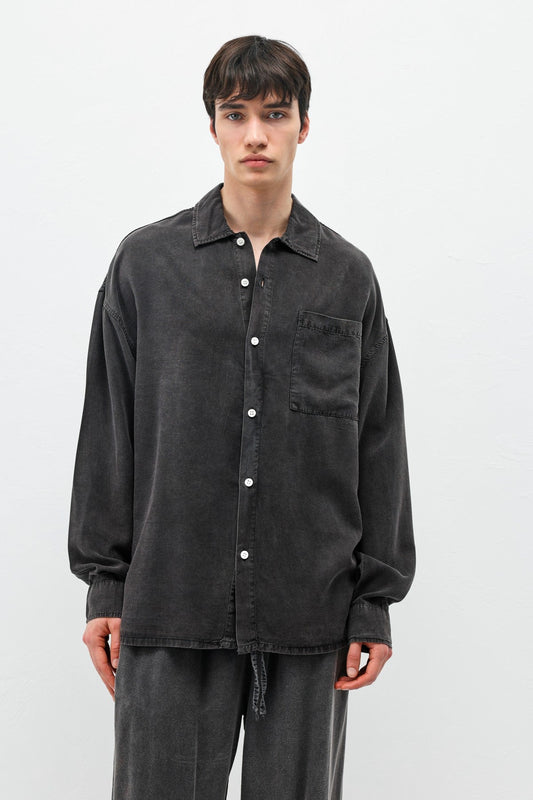 Oversized Shirt with Washed Finish and Pocket Details