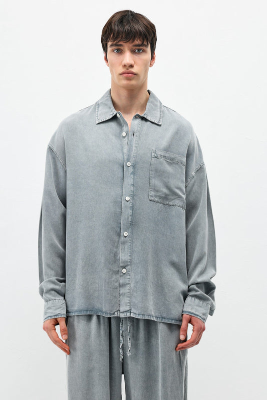 Oversized Shirt with Washed Finish and Pocket Details